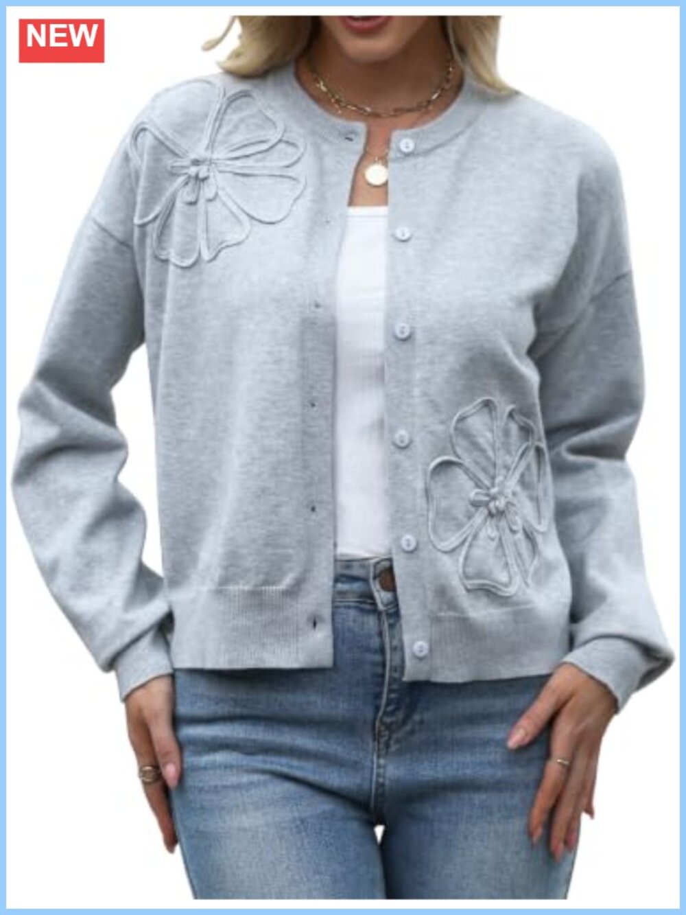 Women's Wool Cardigan Sweater 3D Floral Button Down Knit